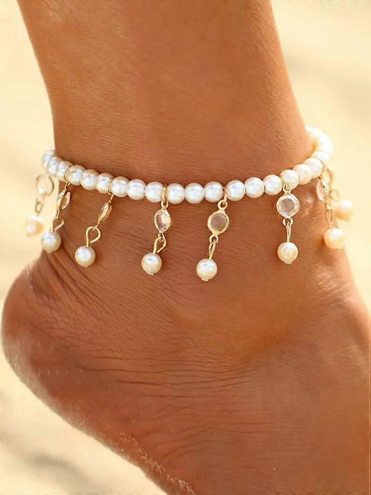 Summer Beach Anklet Jewelry: Gold & Silver Rhinestone Ankle Bracelet