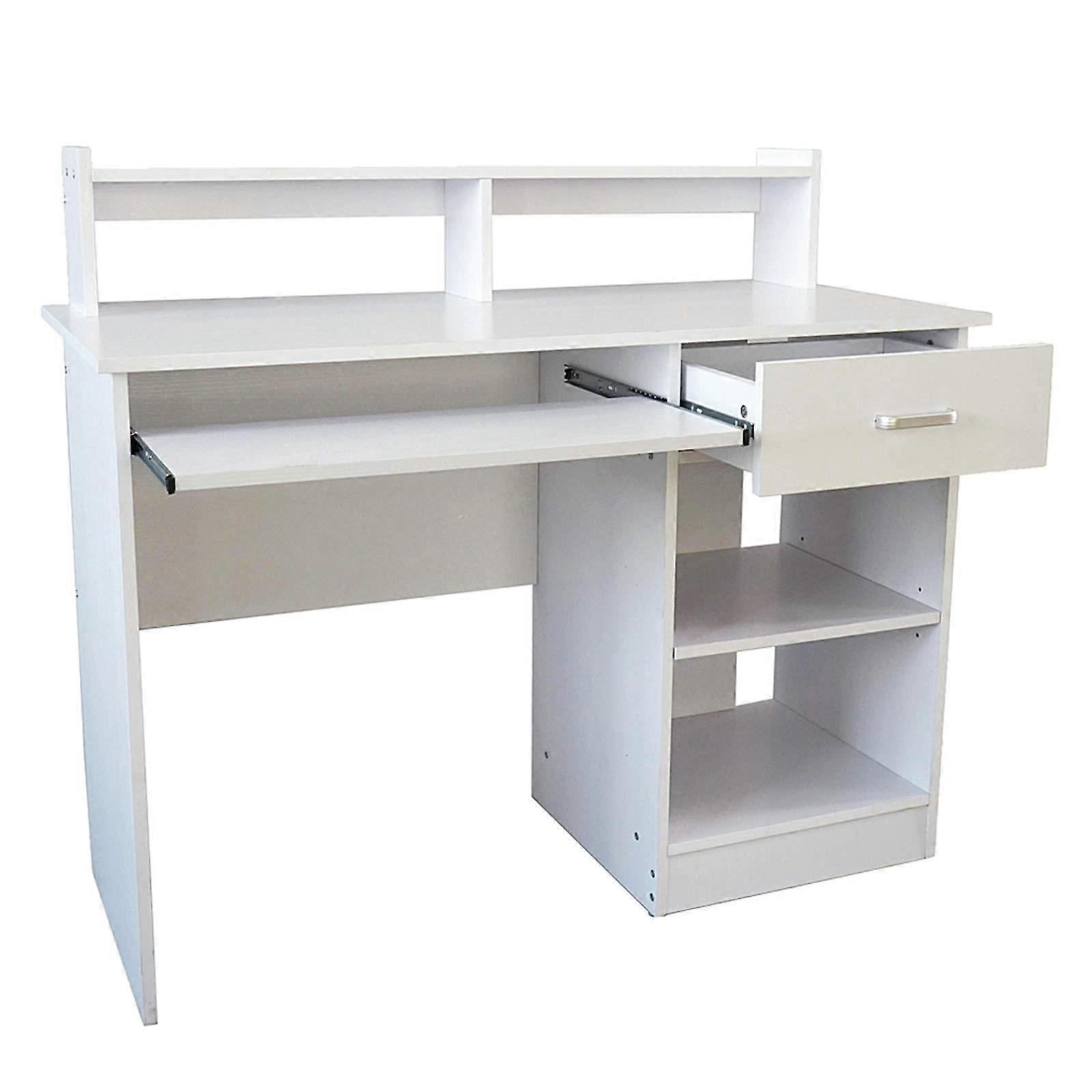 Computer Home Office Desk,43 Inch Desk Study Writing Table with Storage Shelves, Drawer and Keyboard Stand