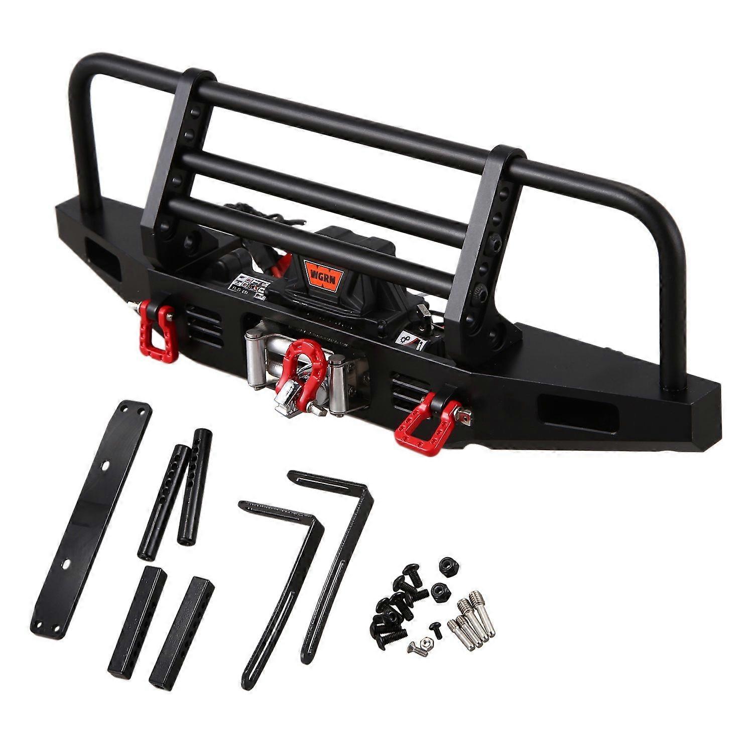 Metal Front Bumper with Winch Remote Controller System for 1/10 RC Crawler TRX4 Axial SCX10 & SCX10 II 90046