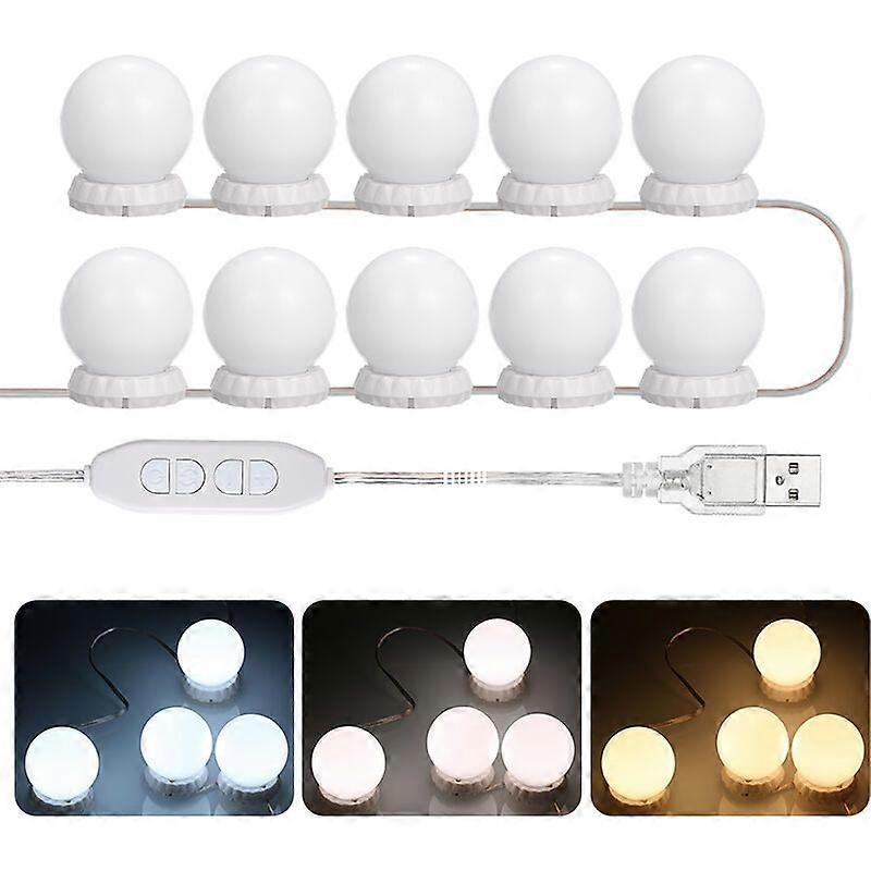 LED Vanity Mirror Lights Kit with 10 Bulbs Adjustable 10 Brightness and 3 Lighting Modes USB Mirror Light String for Makeup Dressing Table