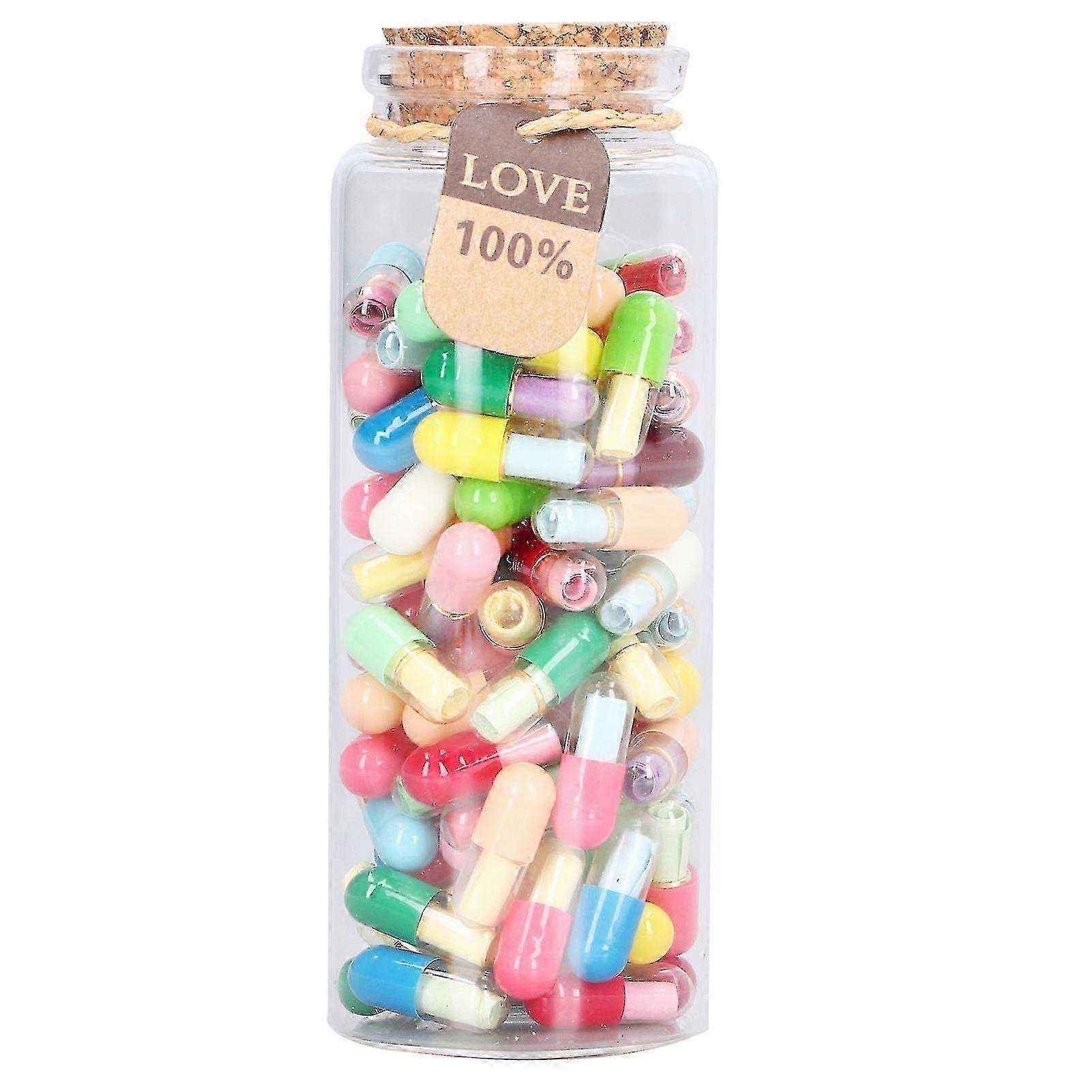 100pcs Capsules Message Pills Glass Bottle Mixed Color Pills Blank Paper Wishing Message Letters