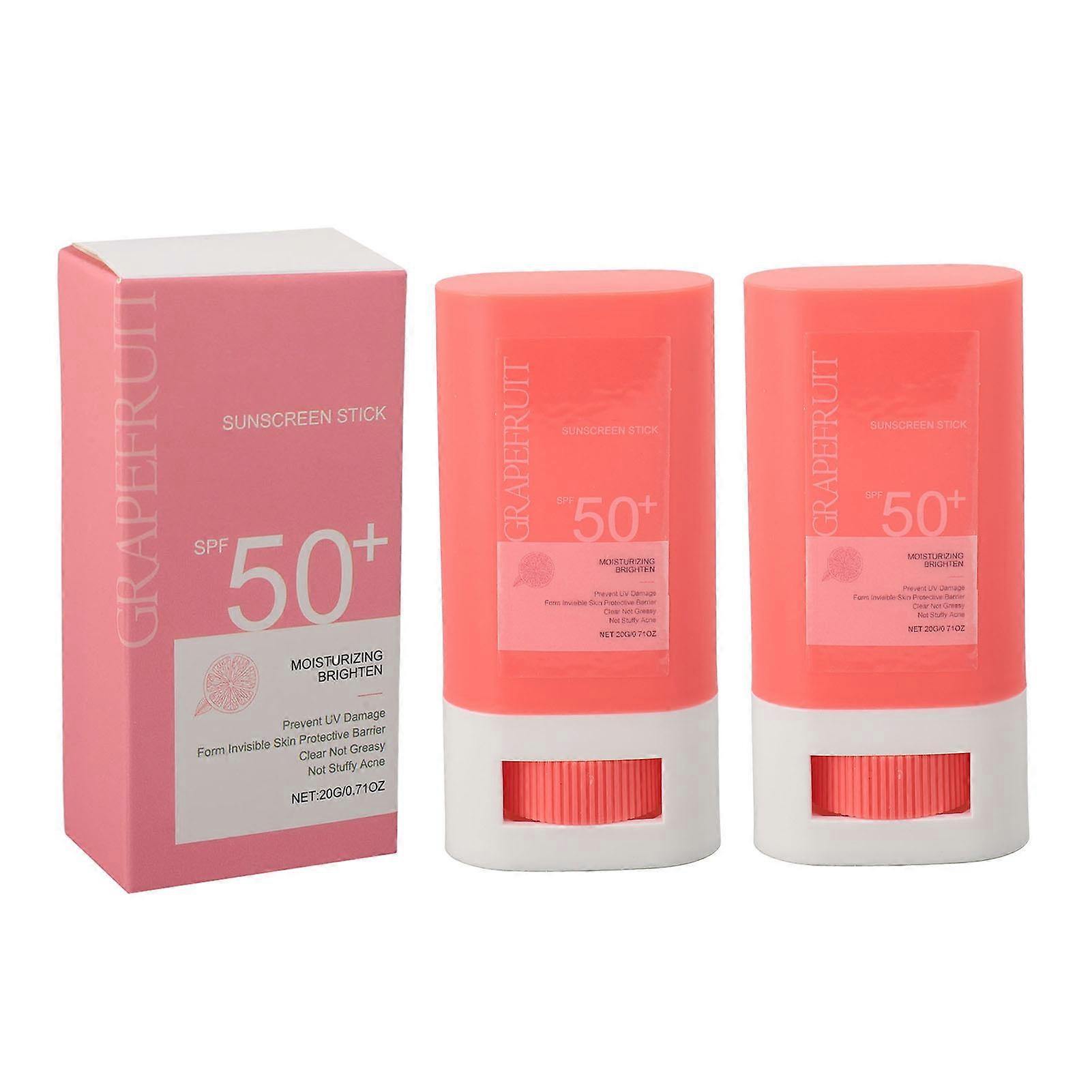 2pcs SPF 50 Suncreen Grapefruit Extract Moisturizing Sweatproof Non Greasy Face Sunblock Stick 20g
