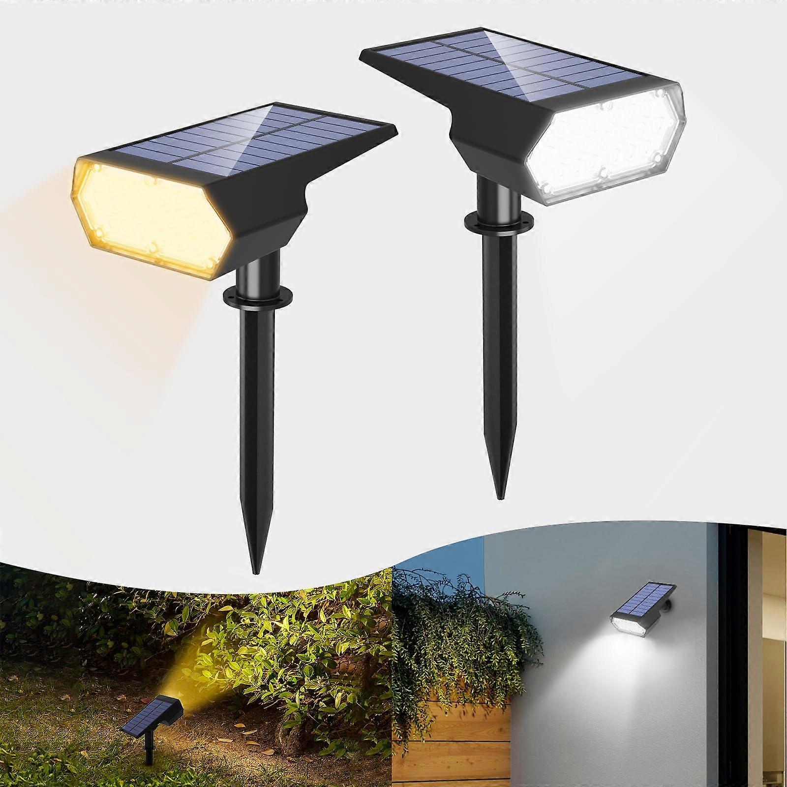 Solar Spot Lights Outdoor 2 Pack, Adjustable Cool White & Warm White Solar Landscape Lights with 4 Lighting Modes, Auto On/Off