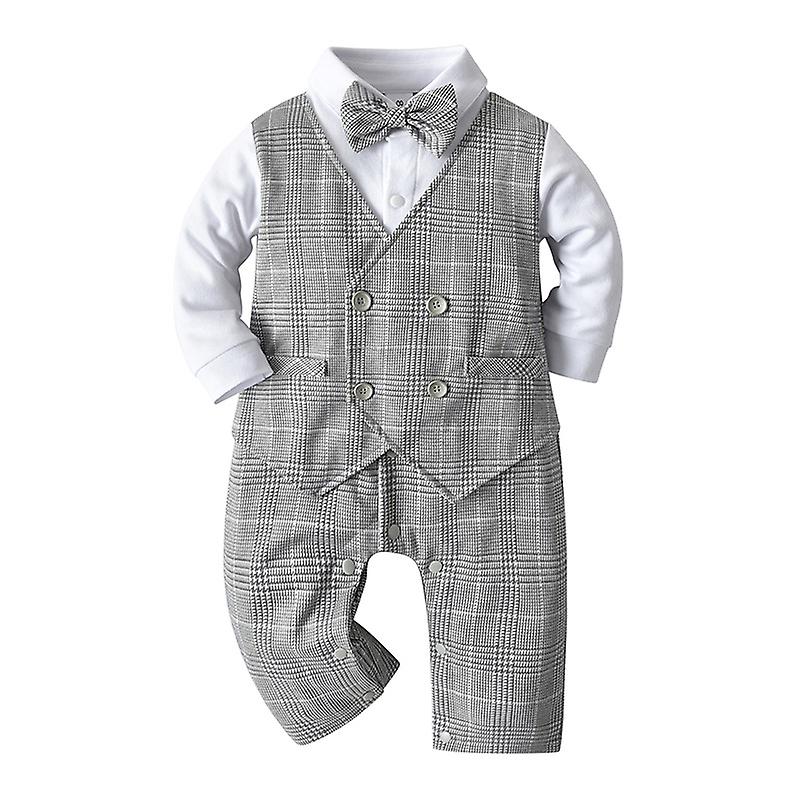 Baby Formale Strampler Und Fliege Set, Gentleman Style Kleidung Für 12-18 Monate Bo (1 Stück, Grau)