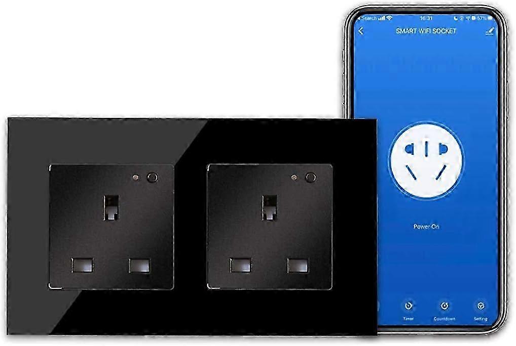 WiFi Double Socket, Smart Switched Socket with Indicator,Smart Life App