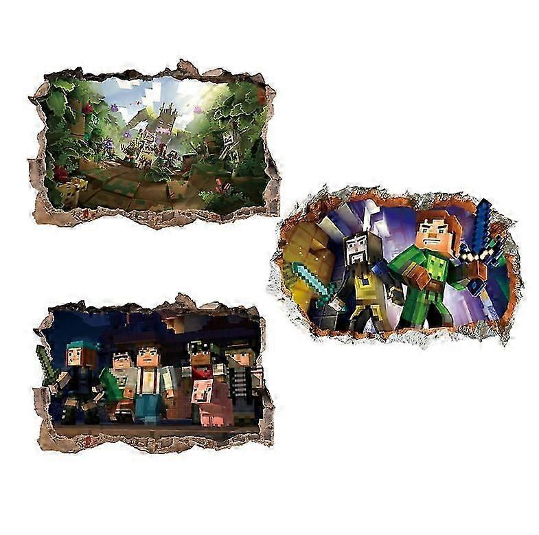 3 adet Minecraft Duvar Çıkartmaları 3D Smash Duvar Çıkartması Çıkarılabilir Duvar Minecraft Sticker Çıkartmaları TV Arka Plan Pencere Dekorasyonu Çıkarılabilir Sticker Vinil Sopa