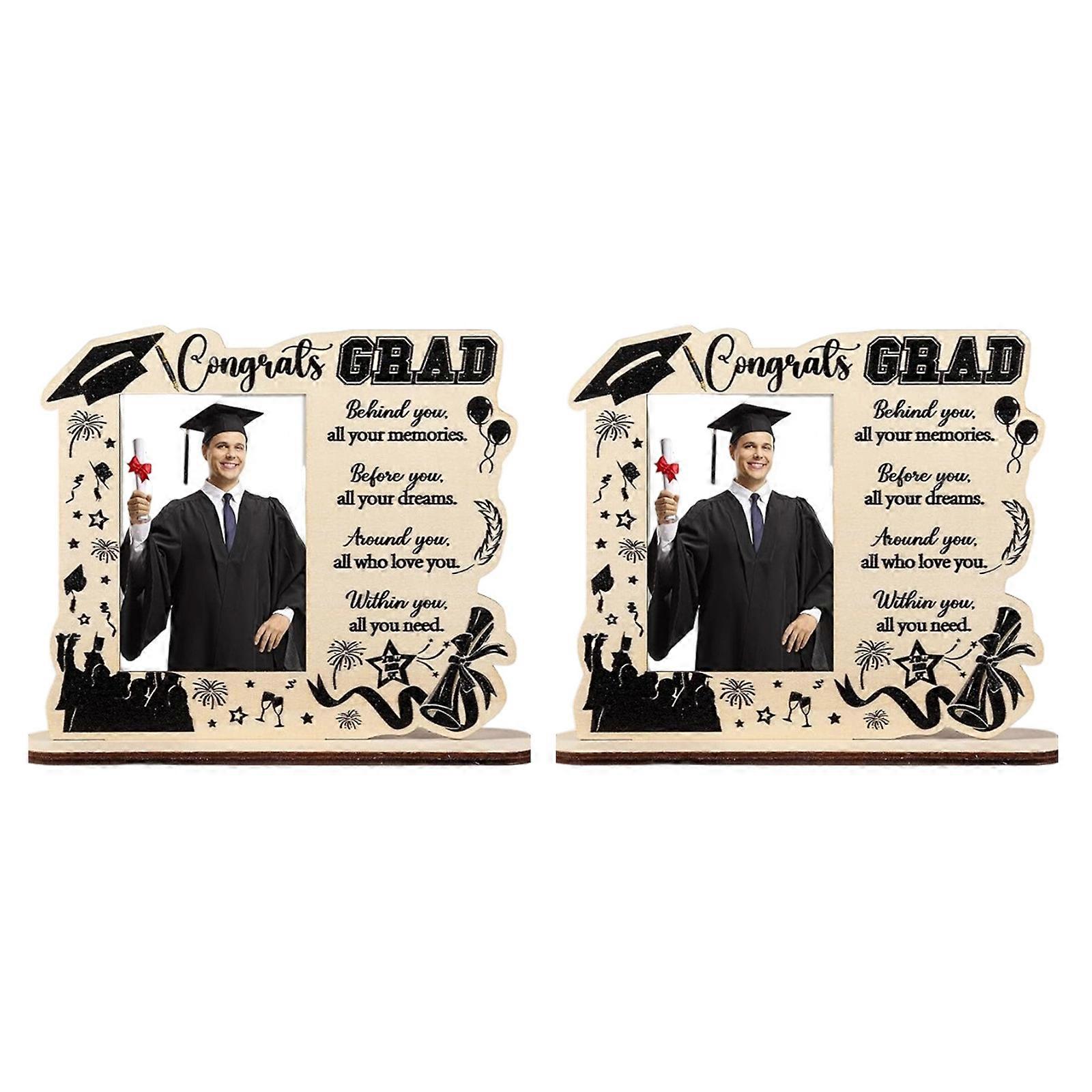 Graduate Keepsakes Picture Frame Wooden Photo Display Holder for Memory with Blessing Word Homes Desktop Decors Gift Log color