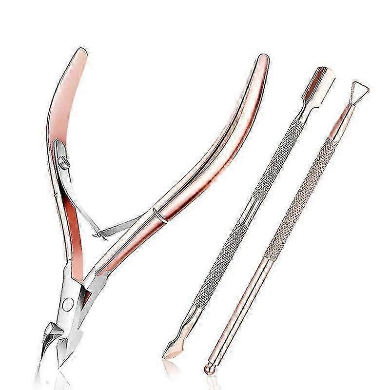 3pcs Cuticle Scissors With Cuticle Pusher Set Precise Cuticle Clipper And Under Dead Skin Remover Scissor Nippers Durable Manicure Pedicure Tools For