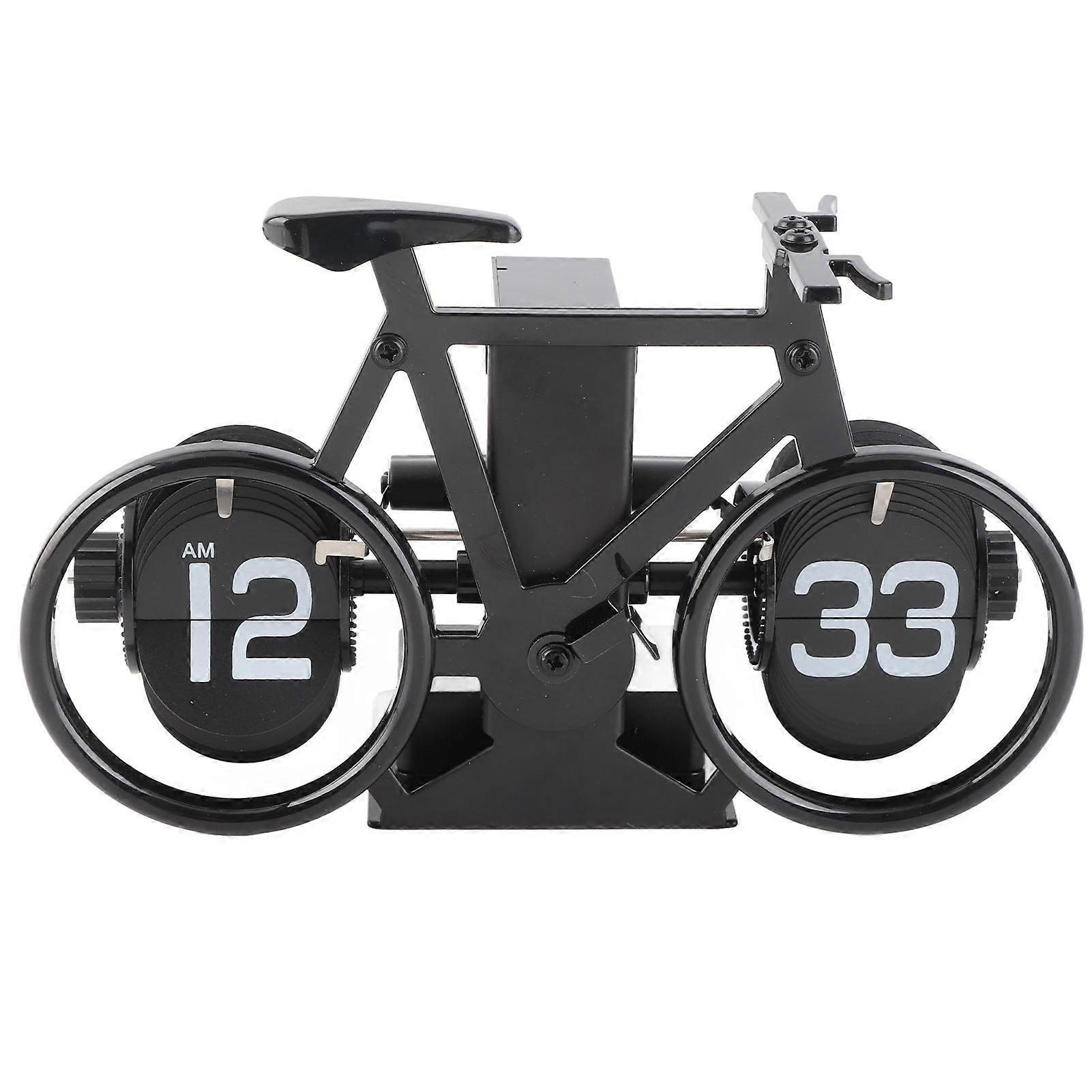 Vintage Flip Desk Clock Bike Shape Retro Mechanical Gear Operated Timer Battery Powered Table Clock for Office Home Black