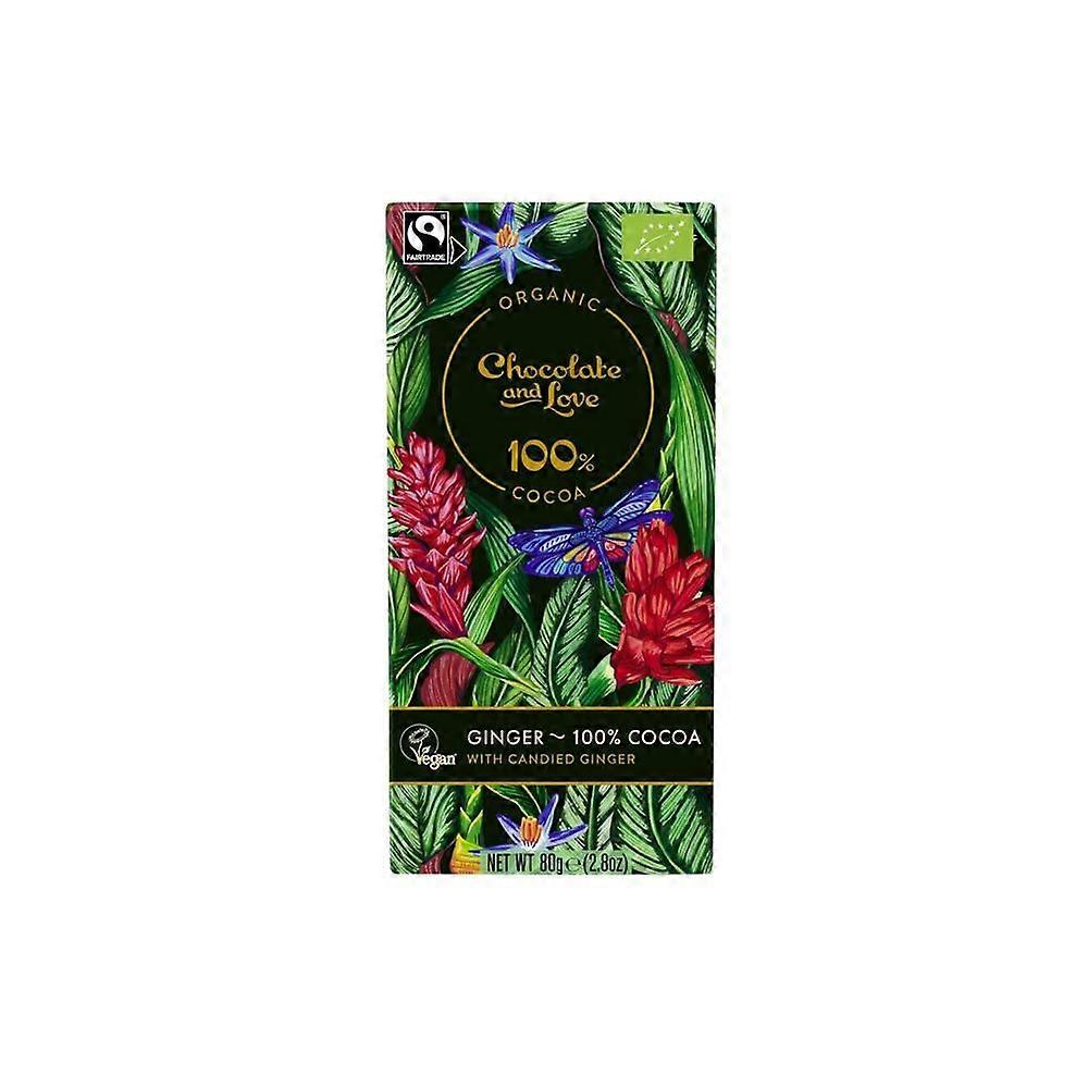 Chocolate and Love Organic/Fairtrade Cocoa with Candied Ginger - 100% cocoa 80g