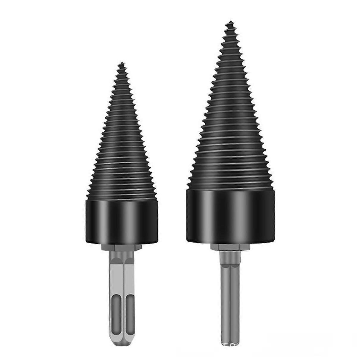 Wood splitting drill Firewood log splitting drill Robust screw drill bit 42 mm with removable round shank, model: black 42 mm and round shank