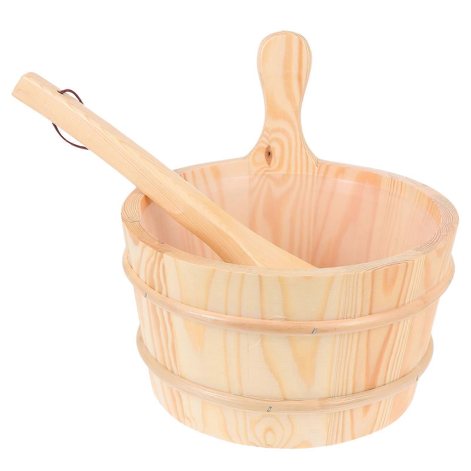 Wooden Sauna Tools Set, Generous Capacity Bucket, Easy-to-use Spoon