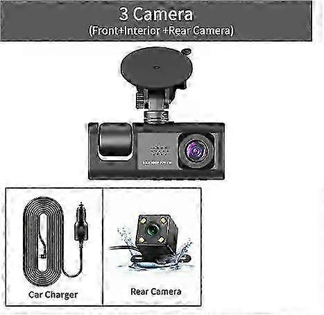 3 Channel Car DVR HD 1080P 3-Lens Vehicle Dash Camera, Versatile 3 Way Recorder for Inside Vehicles, High Definition Video Registrator for E