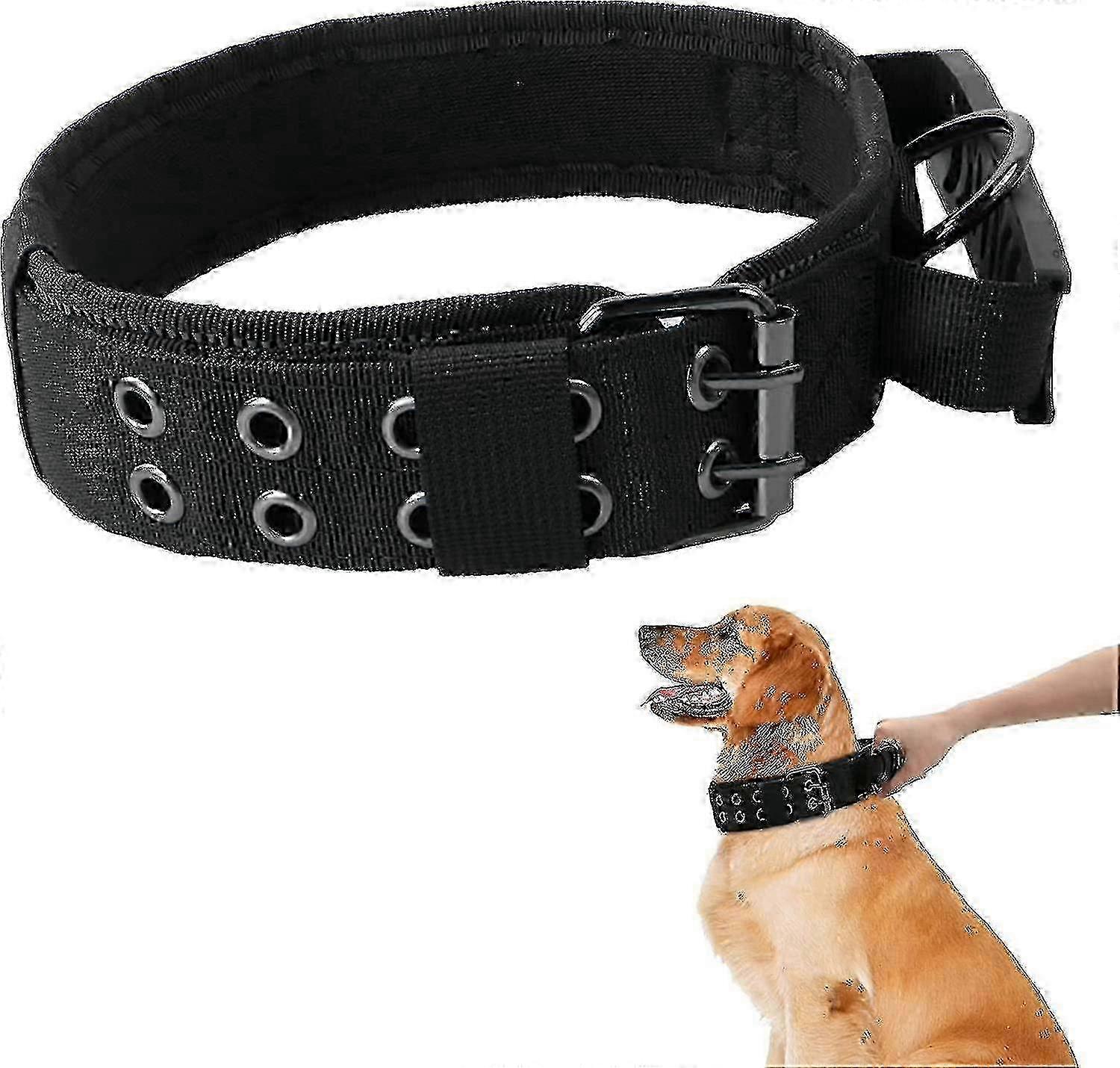 Military Adjustable Tactical Dog Collar with Handle for Medium Large Dogs Training