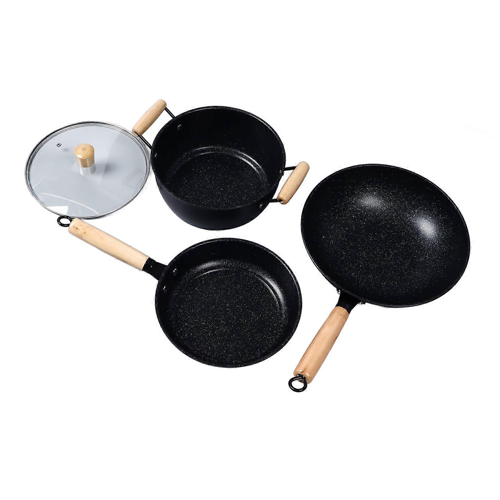 3個のフライパンアイアンポット木製ハンドスティック攪拌フライストックポット調理器具キッチン用