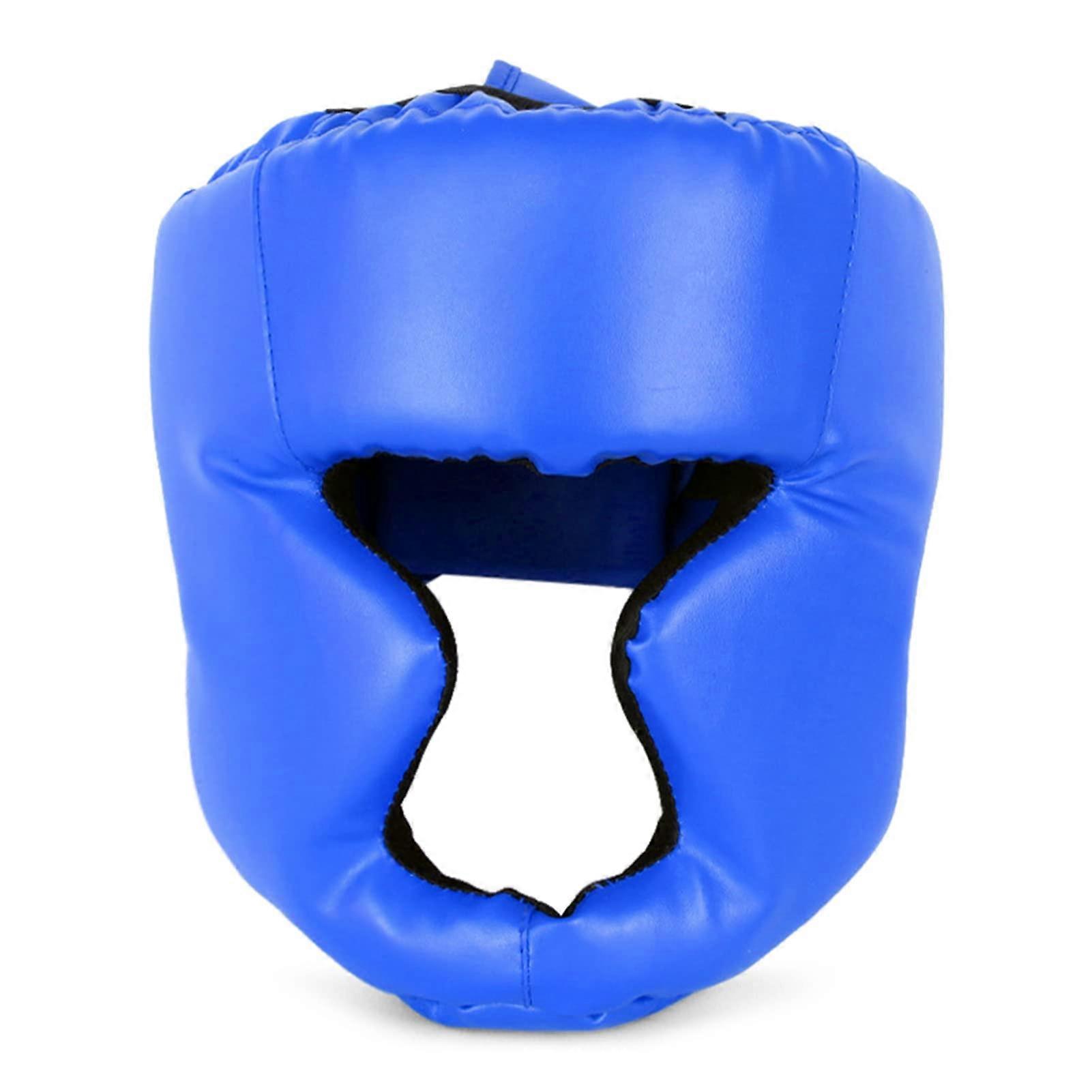 Leather Kickboxing Headgear for MMA Training Sparring, Comfort Foam Padding, Black/Blue/Red, Size S/L for Adults Kids