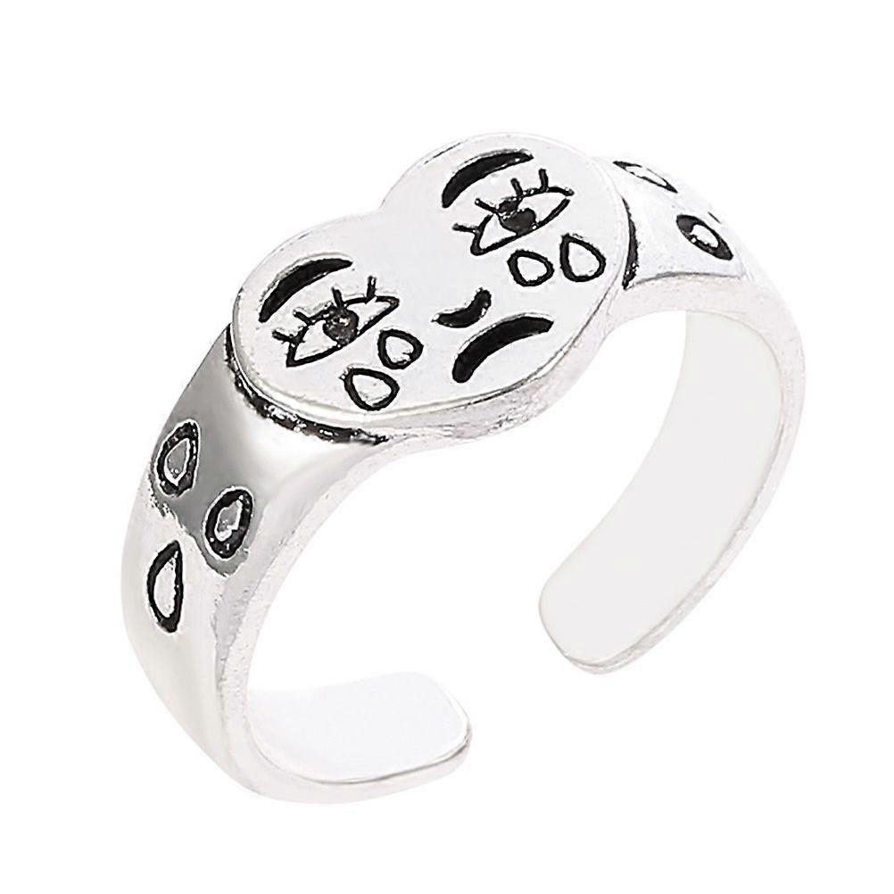 1Pc Decorative Finger Ring Sad Expression Pattern Ring Retro Adjustable Ring
