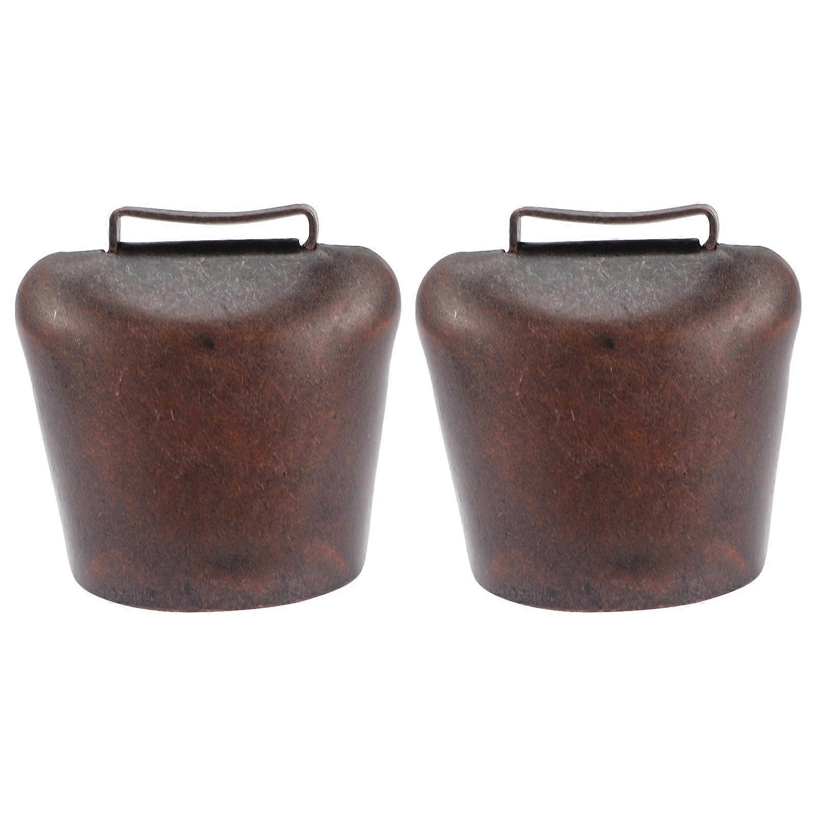 ציוד מרעה מתכת פעמוני בקר חיצוני מרעה חיות מחמד צווארון קישוטים חום עגול פעמון התראת 2 יחידות