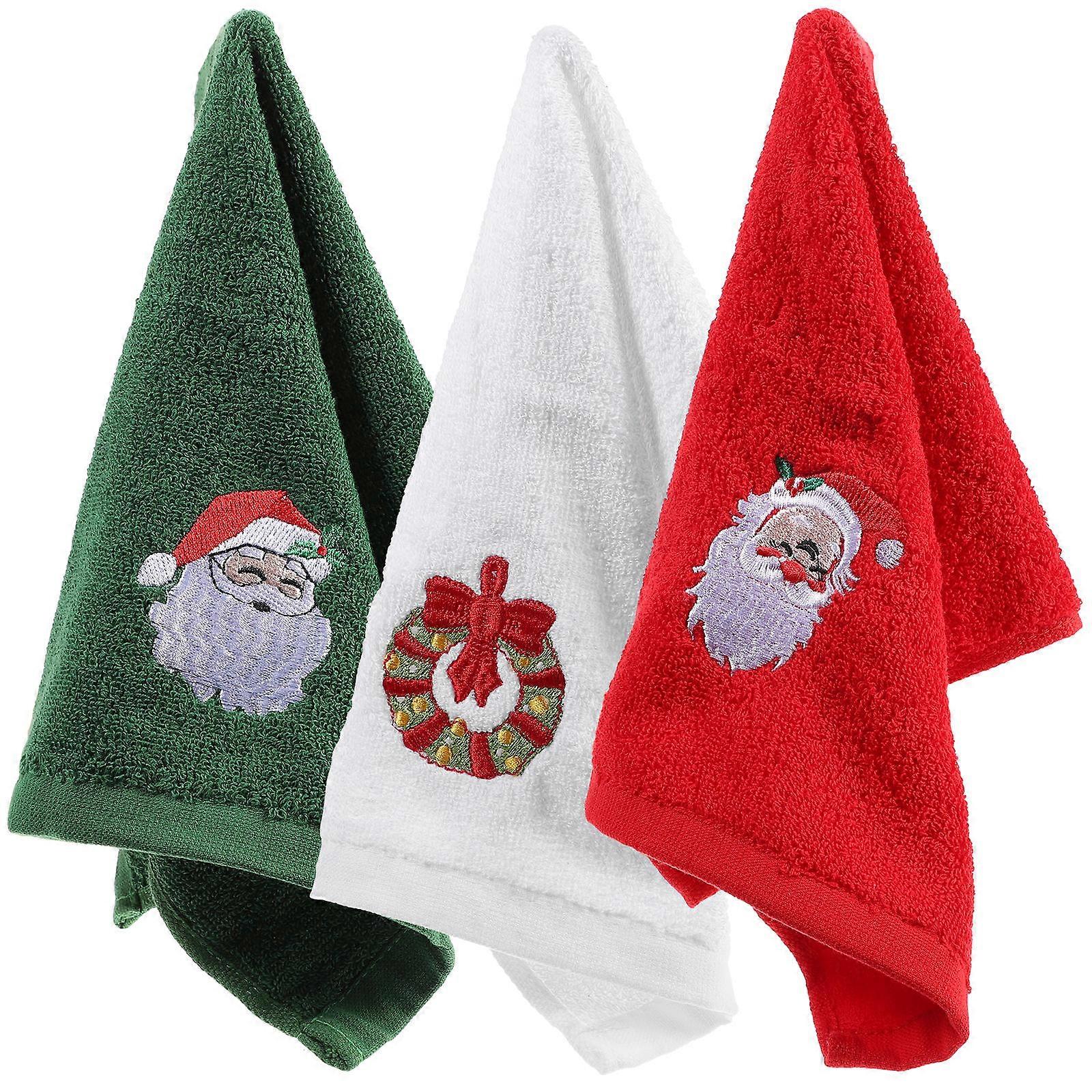 3pcs Christmas Embroidered Cotton Towels Set – Soft Face & Bath Towel Collection with Festive Holiday Designs for Home, Spa & Hotel Use