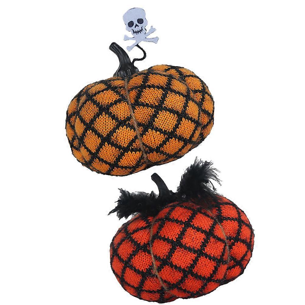 Halloween Themed Pumpkin Toy Stuffed Pumpkin Toy Halloween Occasion Fuzzy Style Yellow Color 17x17x14cm 2Pcs
