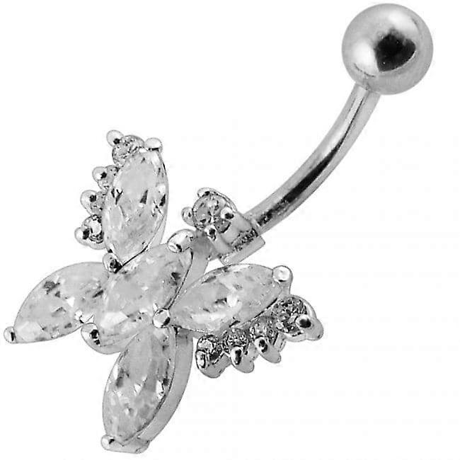 Silver Butterfly With Ss Bar Navel Belly Ring