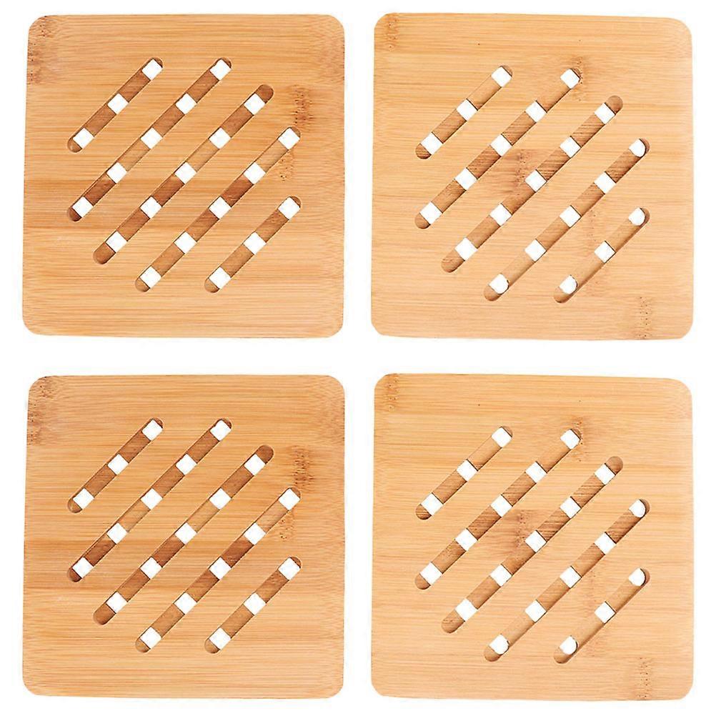 Table Mats Square Bamboo Coasters Anti-Scald Home Use Khaki 14.8X14.8CM Protective 4Pcs