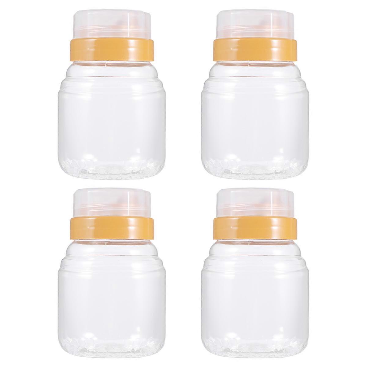 4PCS 透明ハニーボトル液体食品ジャーポータブル包装ボトル、ホームキャンプ用蓋付き 500g 容量