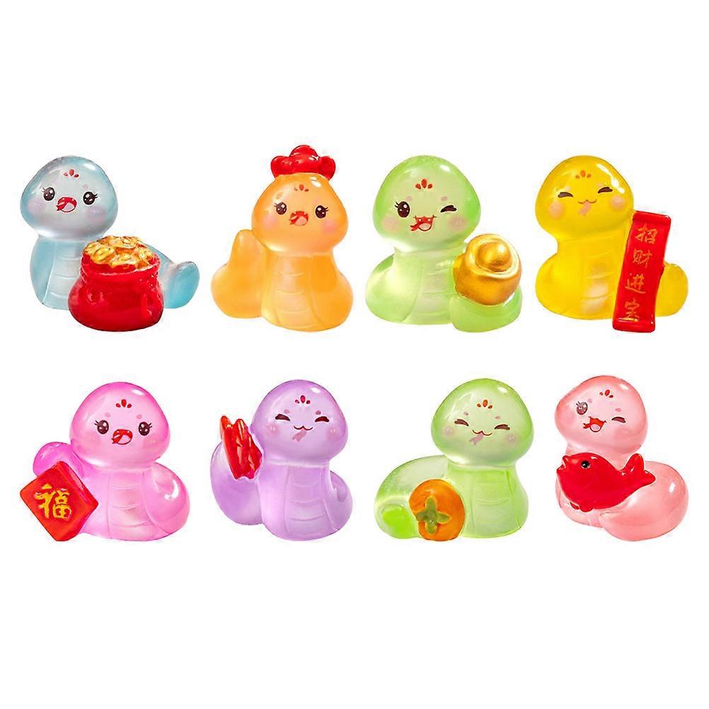 Miniature Snake Figurines Glow in the Dark Chinese New Year Decoration Items Assorted Color 2.90X2.50X2.50CM 8Pcs