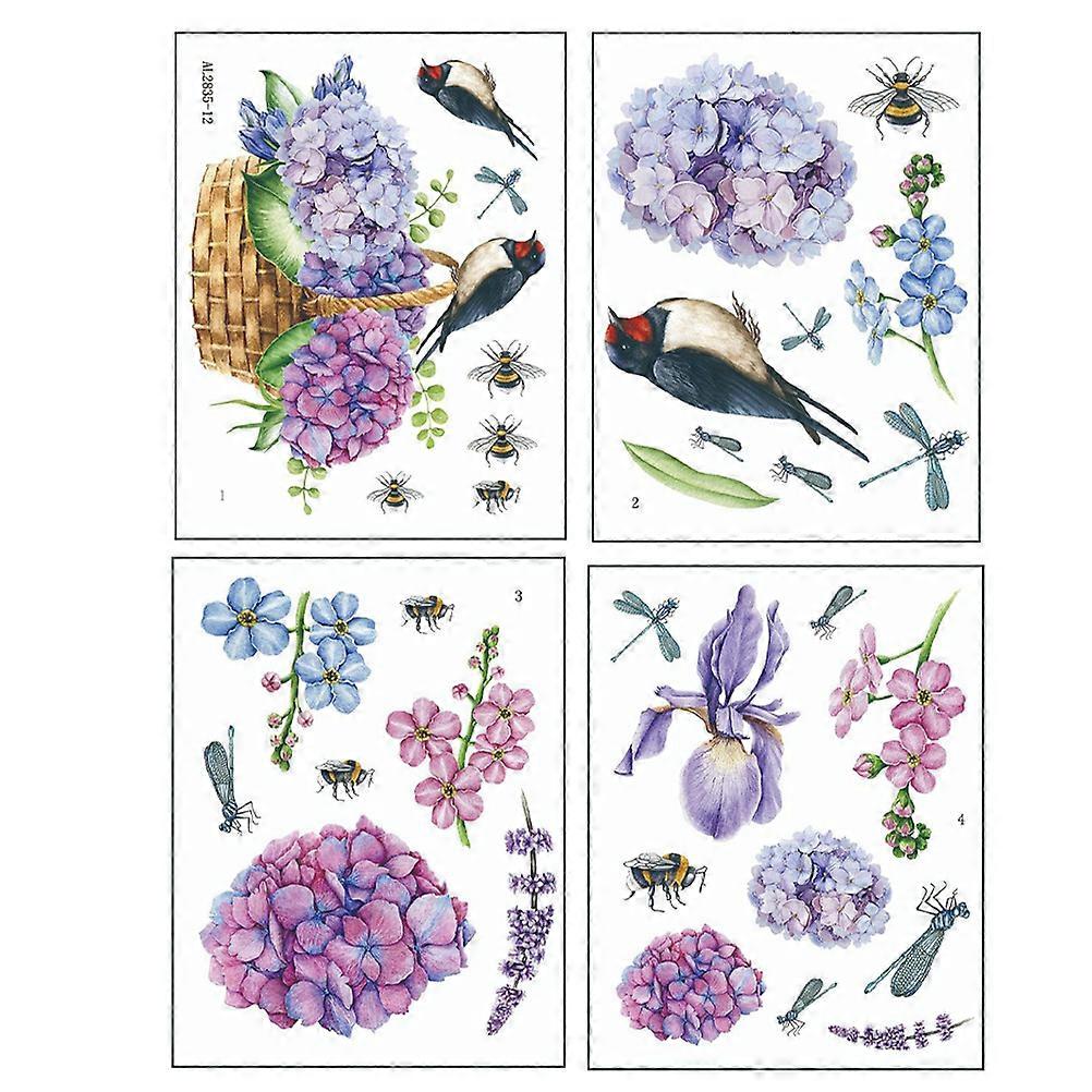 Floral Pattern Window Stickers Glass Decals Home Decoration Violet 35x28cm Adhesive 4 Sheets
