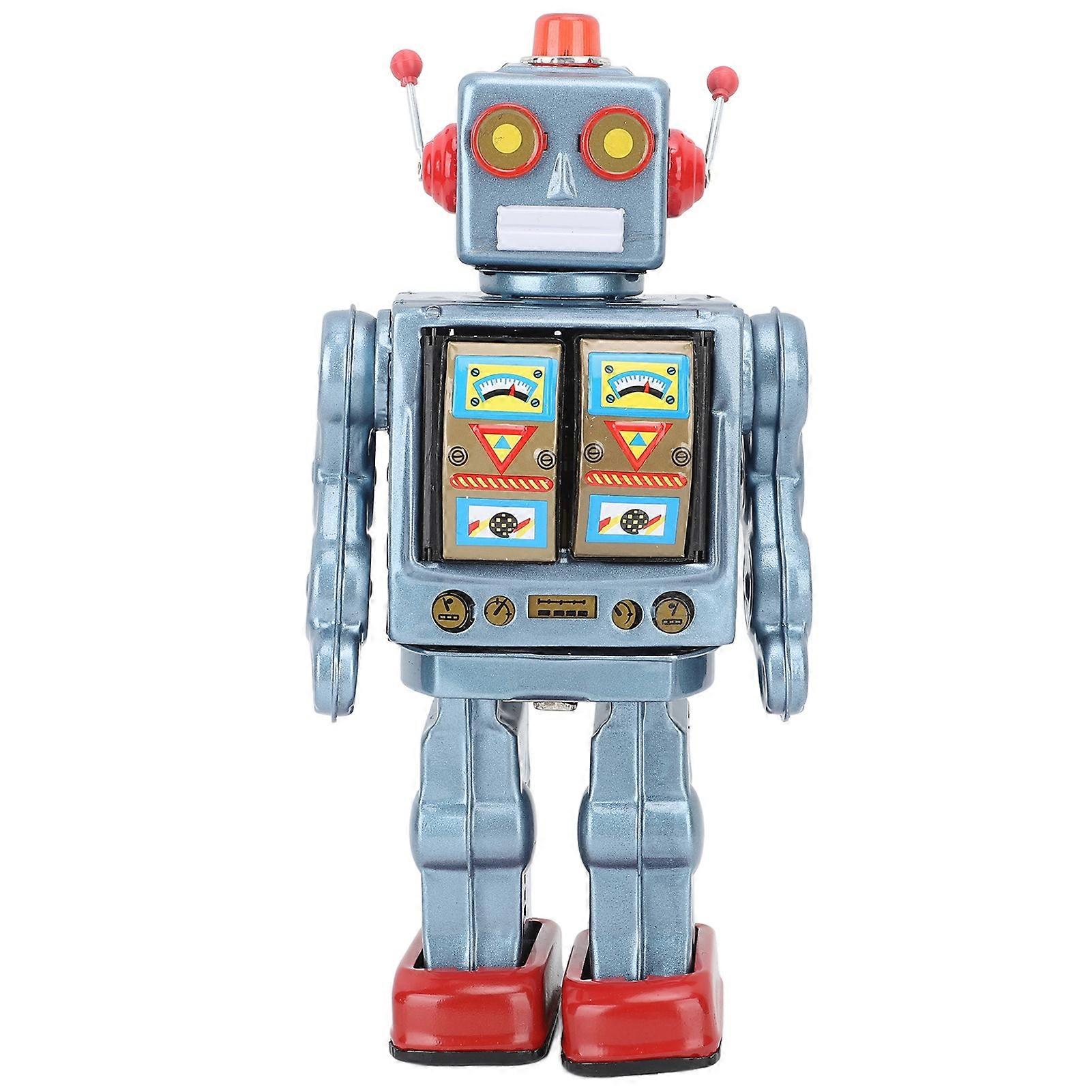 Metal Tin Robot Toy Retro Electric Rotating Figures Model Adult Collection Kids Gift Blue