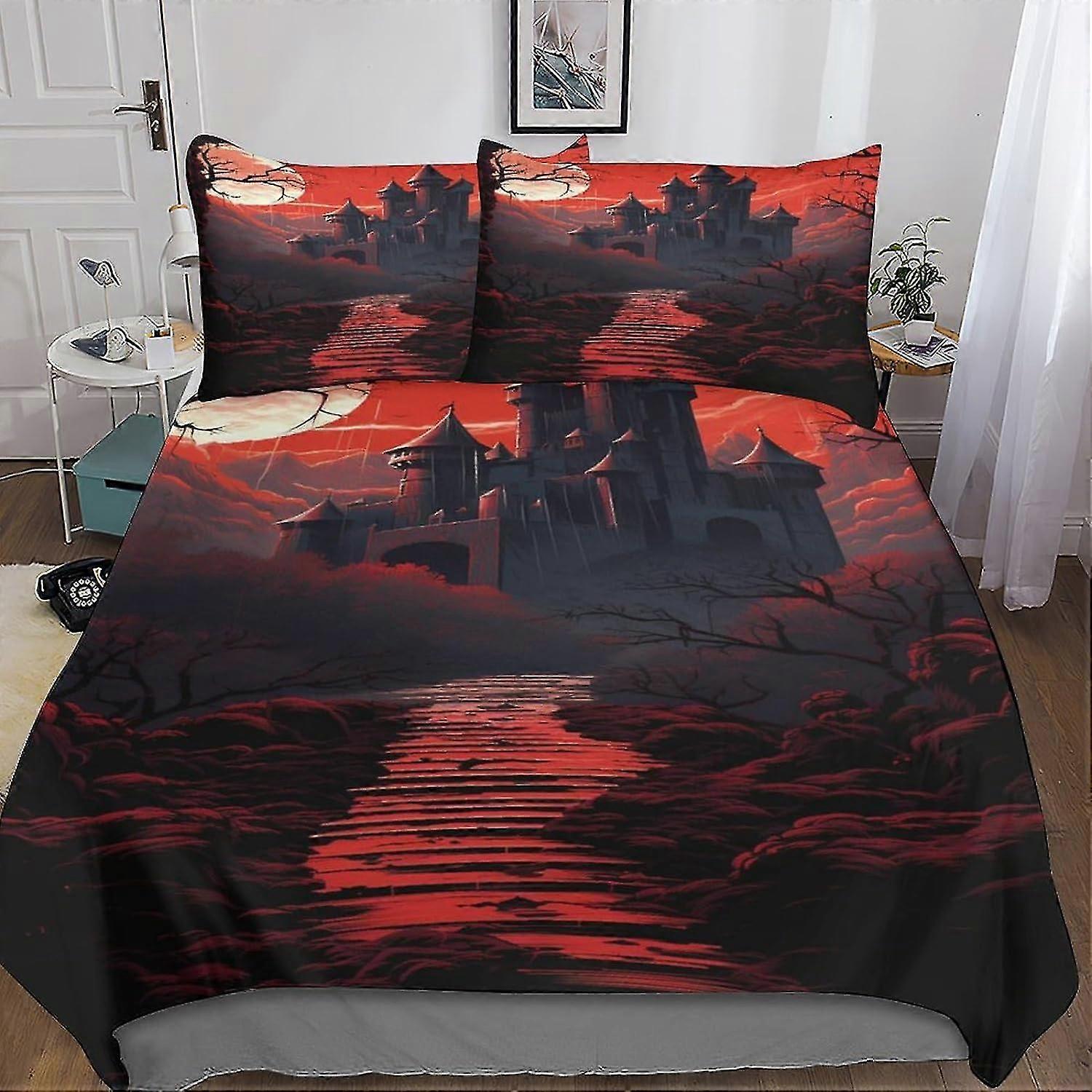 Conjunto de capa de edredão impresso em 3D com design de arquitetura assustador, capas de colcha de microfibra macia, roupa de cama de qualidade de hotel de fácil cuidado com travesseiro