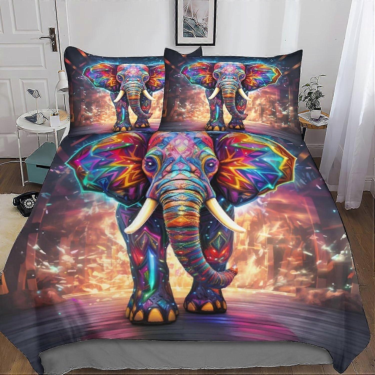 Elephant Duvet Cover Bedding Set, 3D Creative Printing Quilt Cover with Pillowcases, Suitable for Soft Microfiber with Zipper Closure 3 Piec