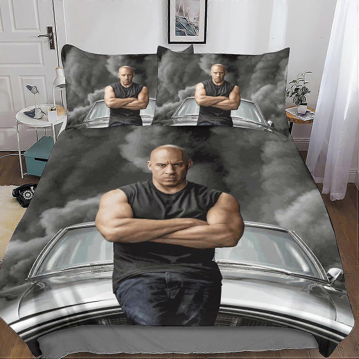 Conjunto de capa de edredom de cama inspirada em velozes e furiosos Capa de edredom de filme 3D Conjunto de edredom de quarto de microfibra macia com fronha, para adolescentes e adultos