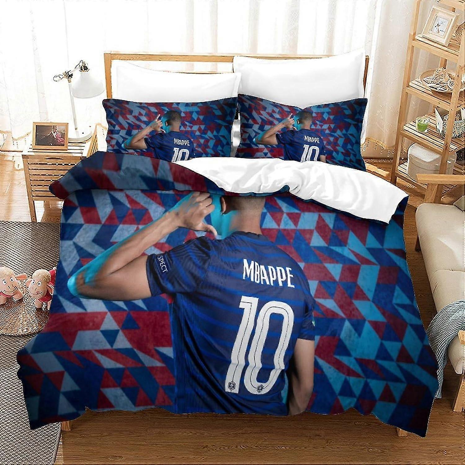 3D Printed Bed Kit with Football Superstar Design, Soft Microfibre, 3 Piece Duvet Cover Set, 2 Pillowcases, Hidden Zip
