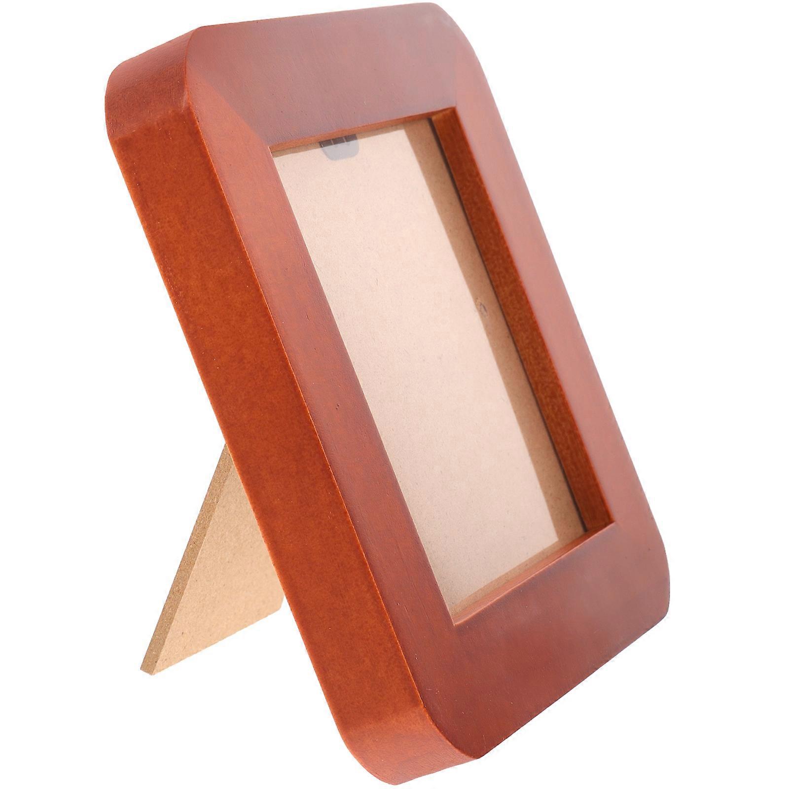 Solid Wood Square Photo Frame Desktop Display Holder for Commemorative Pictures, Stable Tabletop Ornament, Fashion Brown, No Paperboard Included,