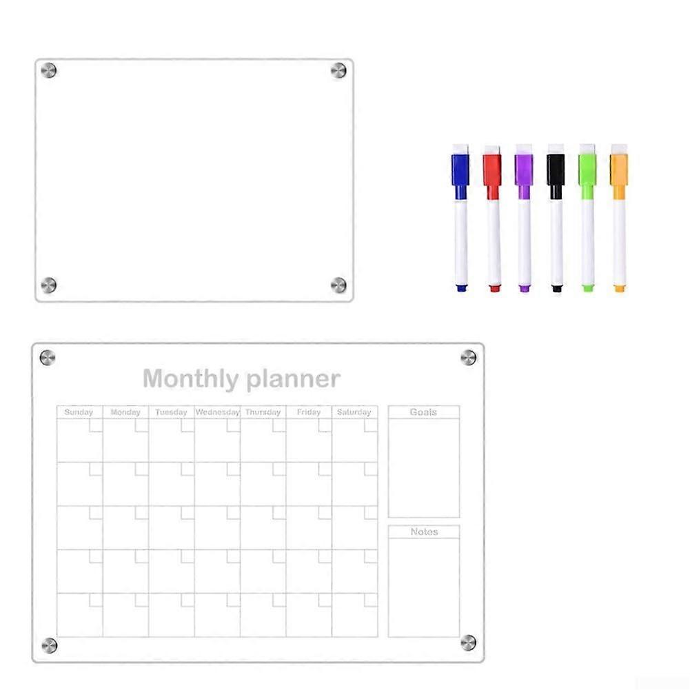 Magnetic Monthly Planner Acrylic Fridge Calendar With 6 Colored Markers Included