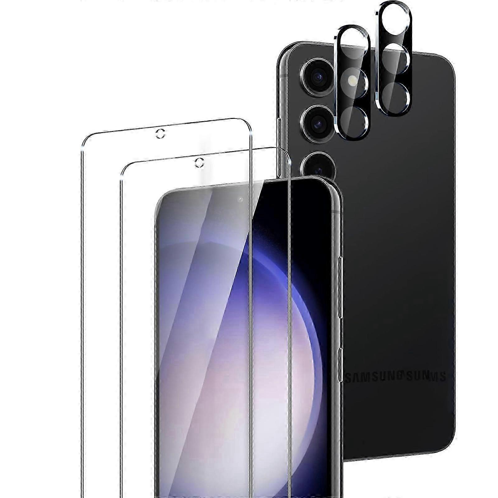 واقي شاشة زجاجي لهاتف Galaxy S24 ، عدسة الكاميرا بزجاج مقسى ببصمة الإصبع ، متوافق مع 0.25 مم فائق الوضوح ومضاد للخدش ومناسب للحالة