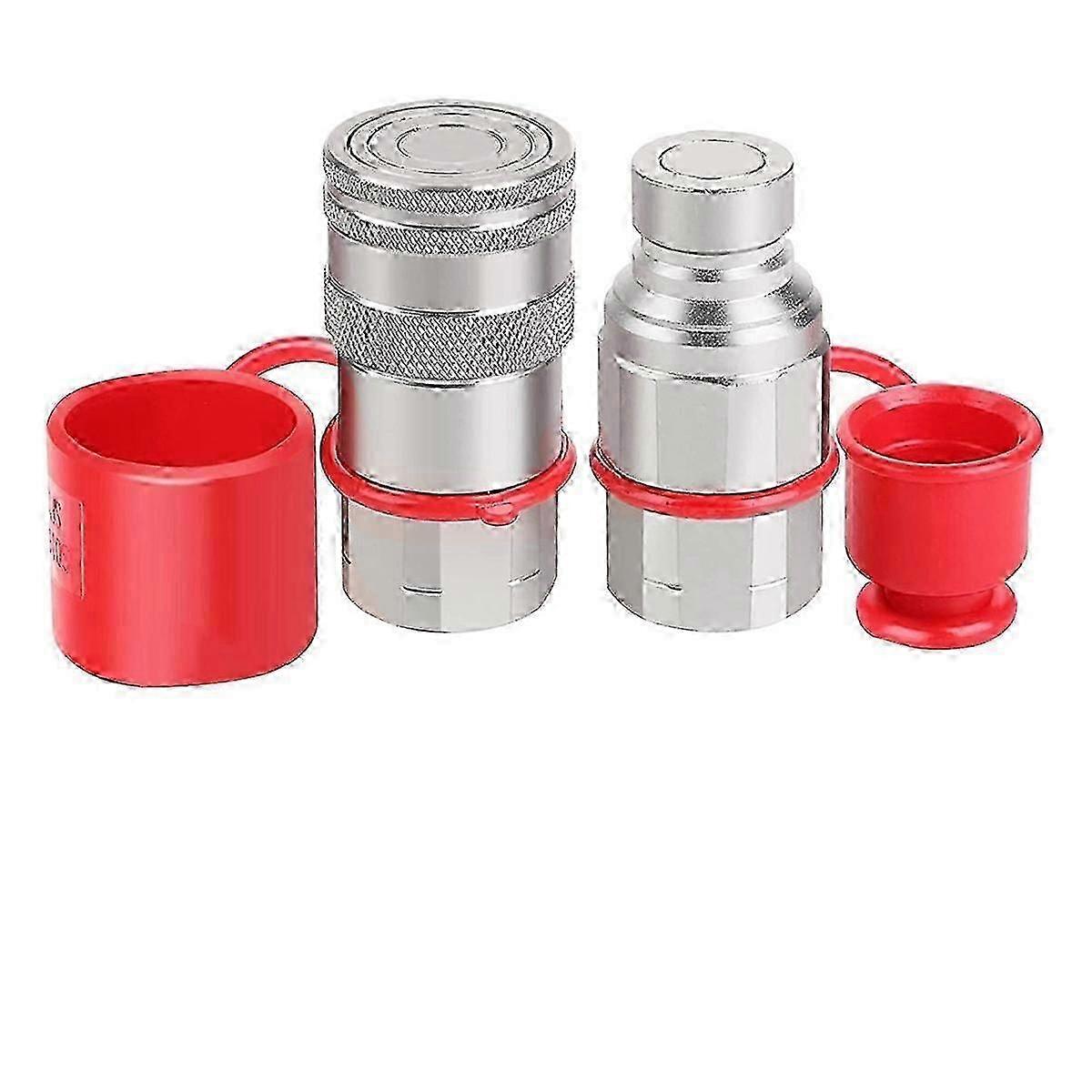 1/2Inch NPT Hydraulic Coupler Skid Steer Bobcat Flat Face Quick Connect Couplings with 2PCS Dust Cap js