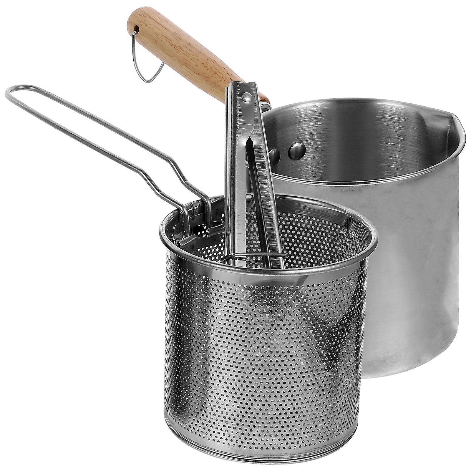 Deep Pot For Cooking Fry Pot With Basket Restaurant Use 1Set Silver