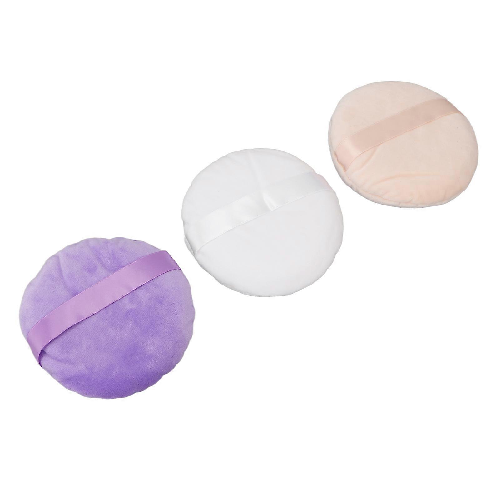 3 PCS Powder Puff Super Large Round Soft Velour Face Powder Pads Portable with Ribbon Makeup Puff