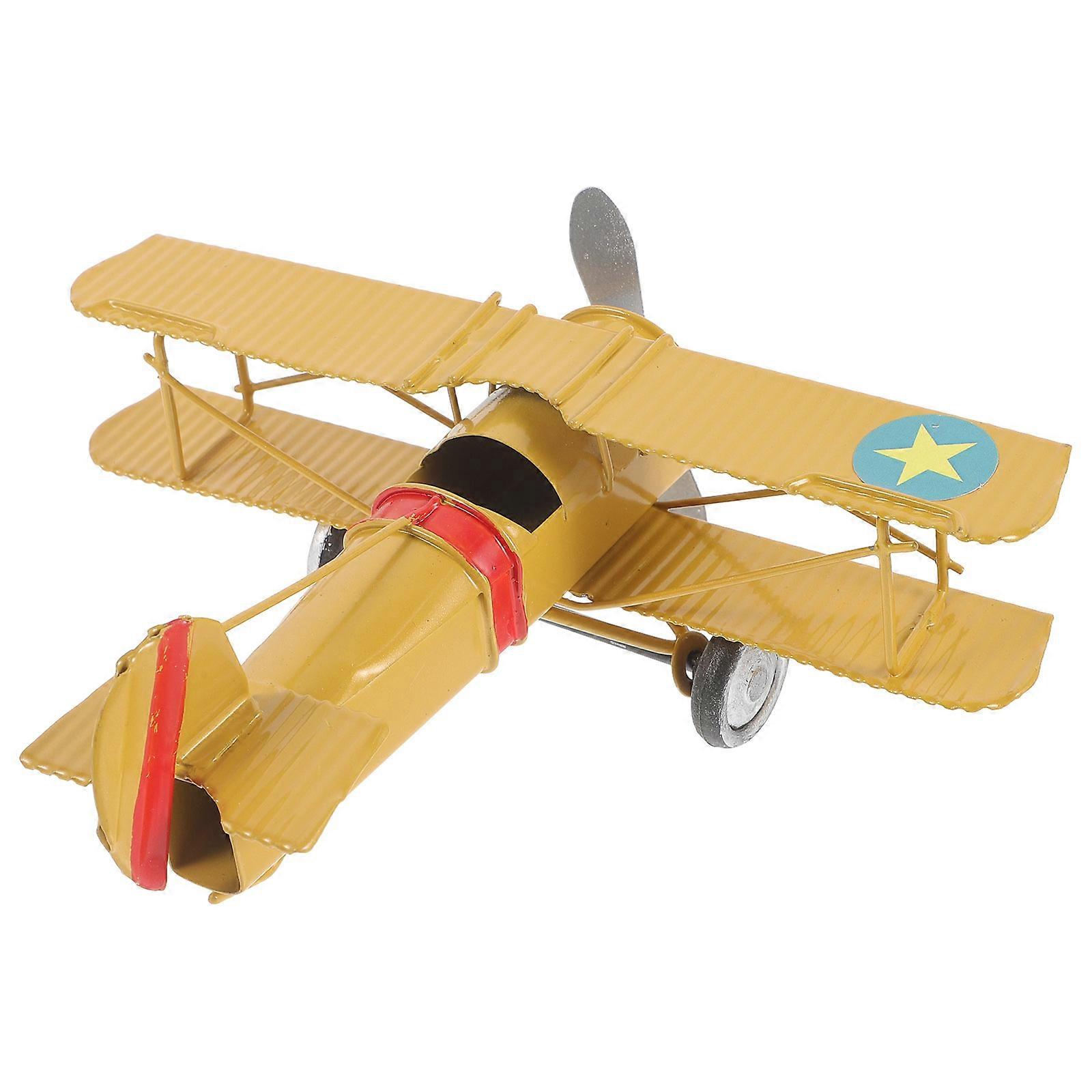Small Airplane Ornamental Iron Handicraft Bi-Wing Design 1Pack