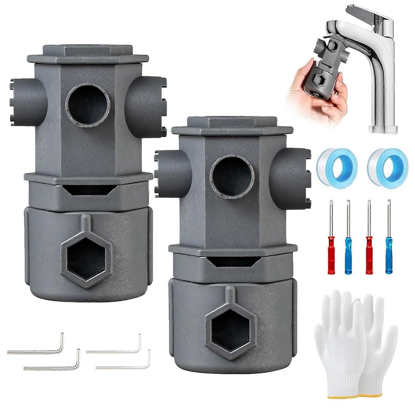 All In One Wrench Tool Set For Faucet, 16-In-1 Multifunctional Faucet Wrench, 2-Piece Set For Bathroom And Kitchen Taps