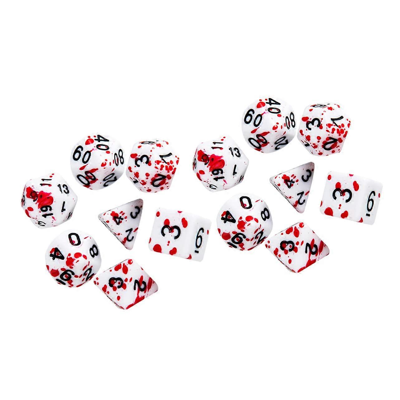 14 Piece Opaque Blood Dice Set with Splatter Design for RPG Tabletop Games and Outdoor Play