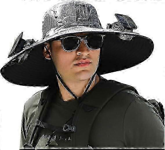 قبعة صيد خارجية بمروحة شمسية عريضة الحافة - شحن بالطاقة الشمسية و USB ، قبعة شمسية واقية من الشمس مع مروحة ، قبعة مروحة شمسية Upf50+