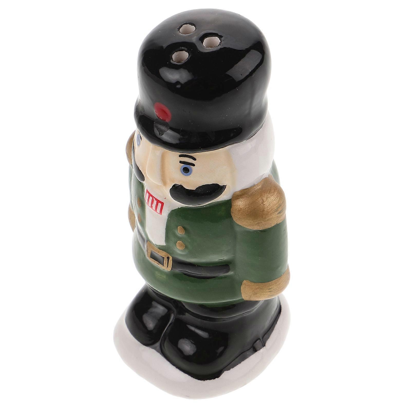 Ceramic Salt Container Decorative Style Nutcracker Shape Spice Storage Dining Table Decor Green 1Pack