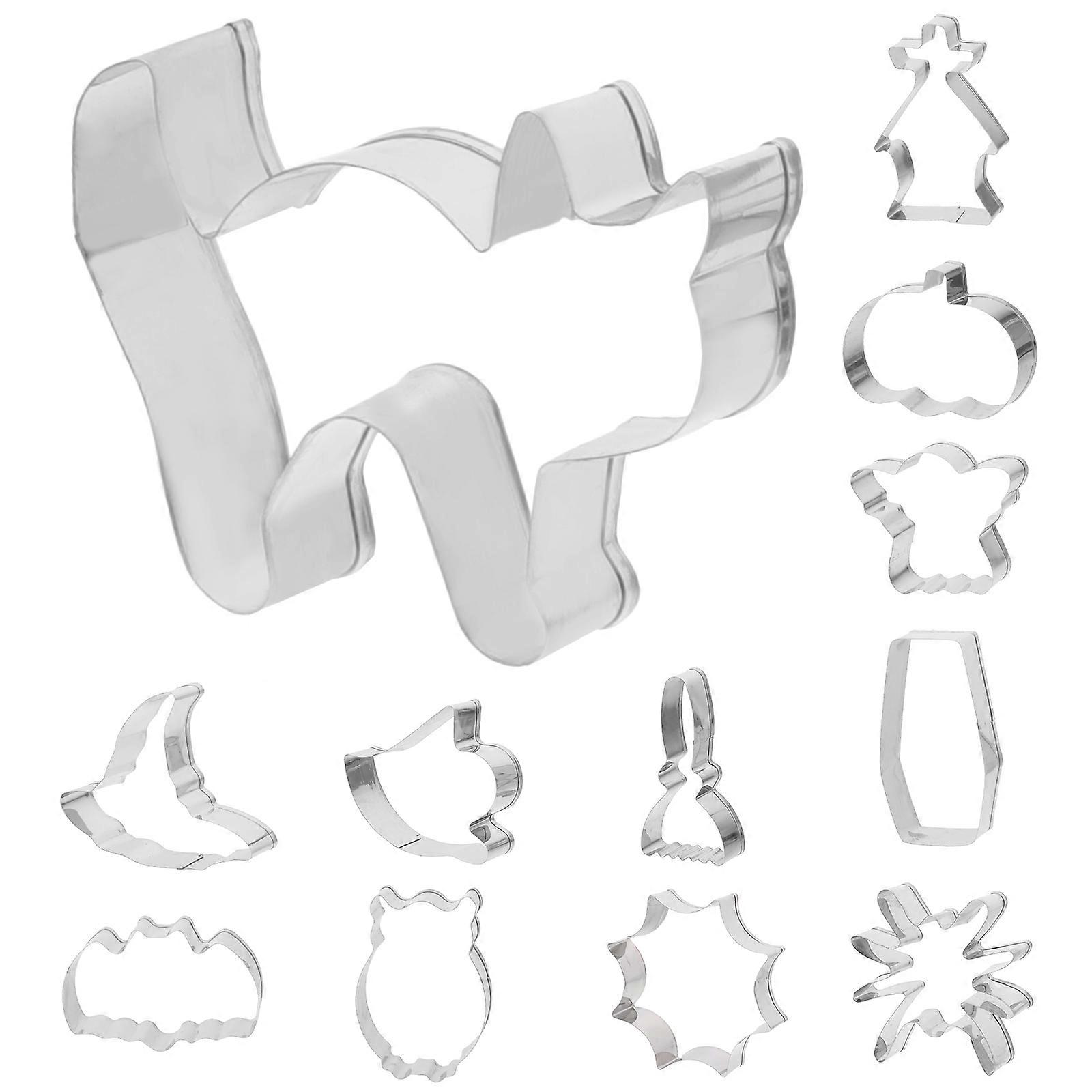 Halloween Ghost & Broom Cookie Cutters 12pcs Stainless Steel Reusable Baking Molds for Home & Professional Use