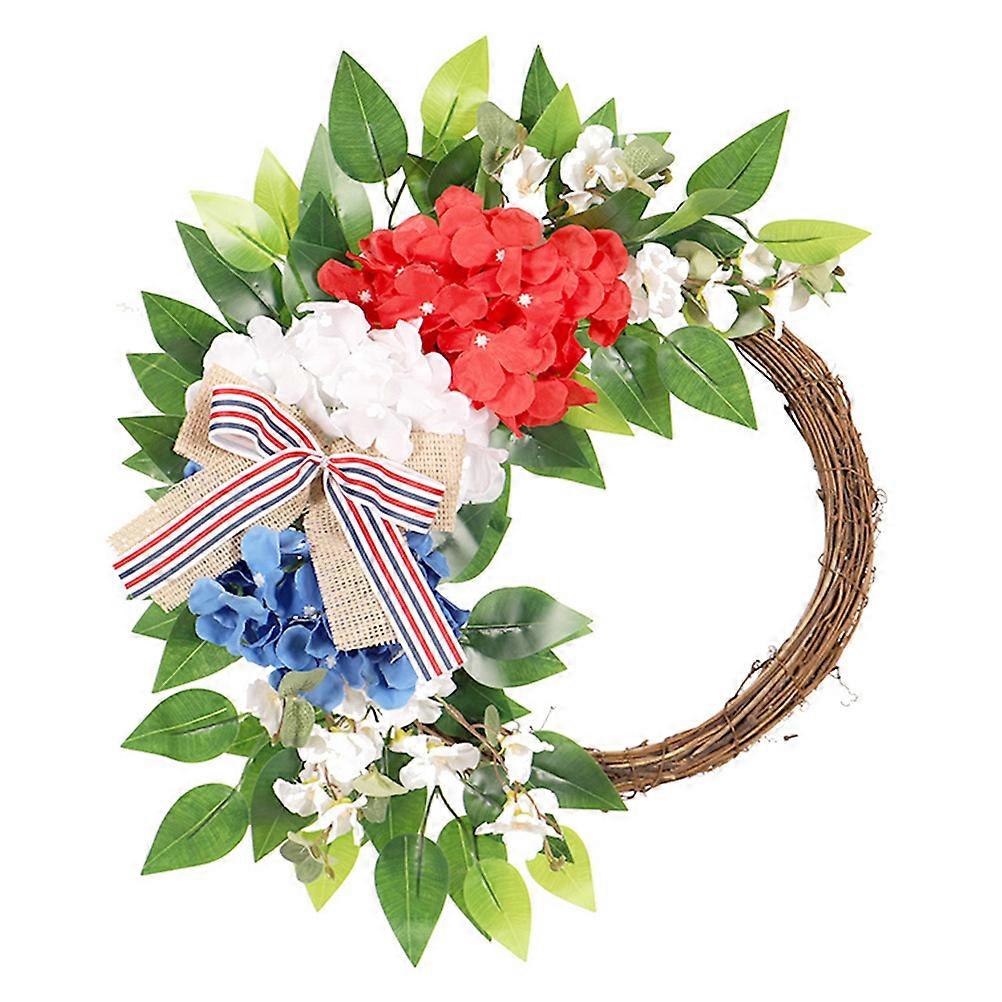 Decorative Wreath Patriotic Wreath Home Decoration Holiday Party Artificial Hydrangea Plastic Material 1Set
