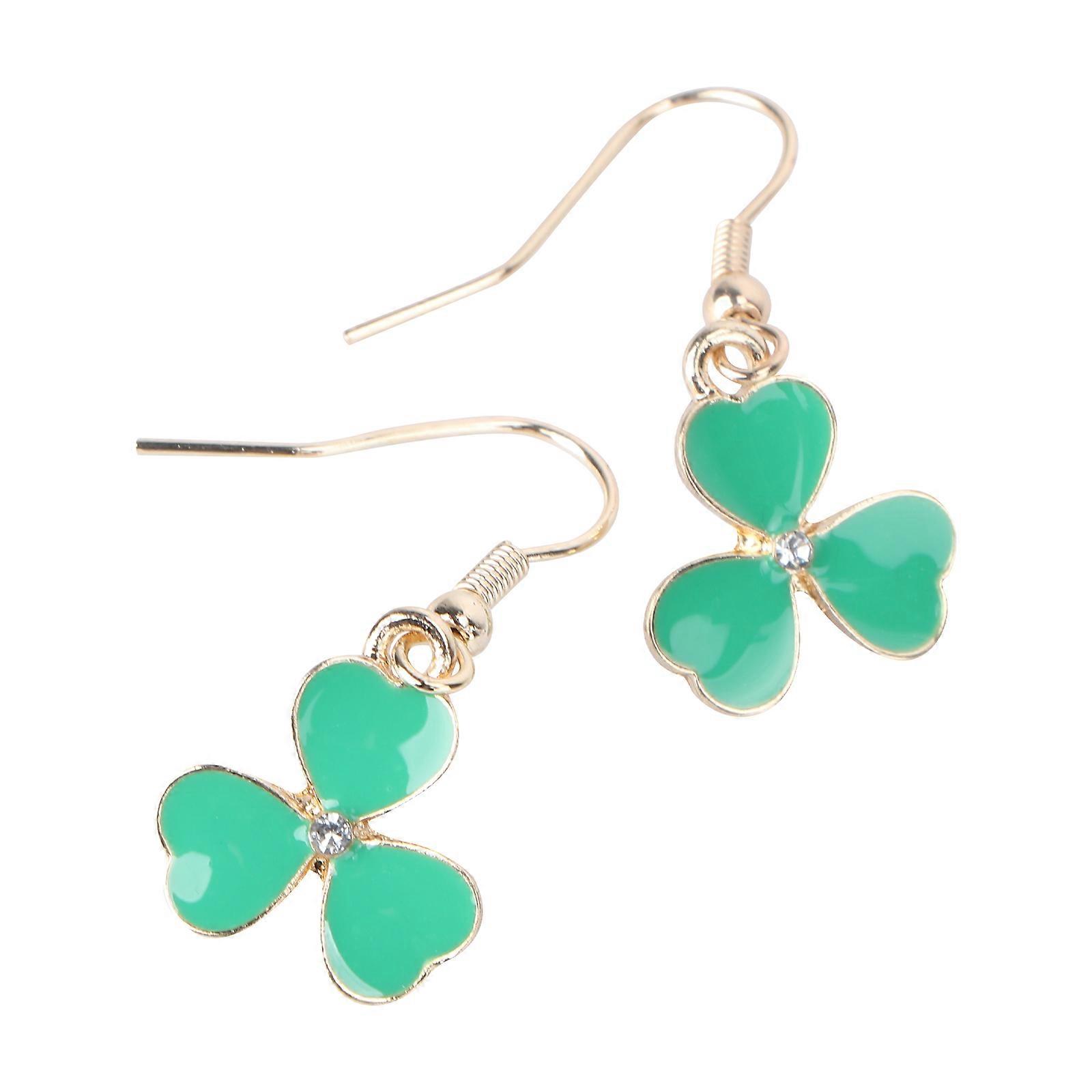 Green Alloy Clover Earrings Set for Lady with Shamrock Design Perfect 1 Pair
