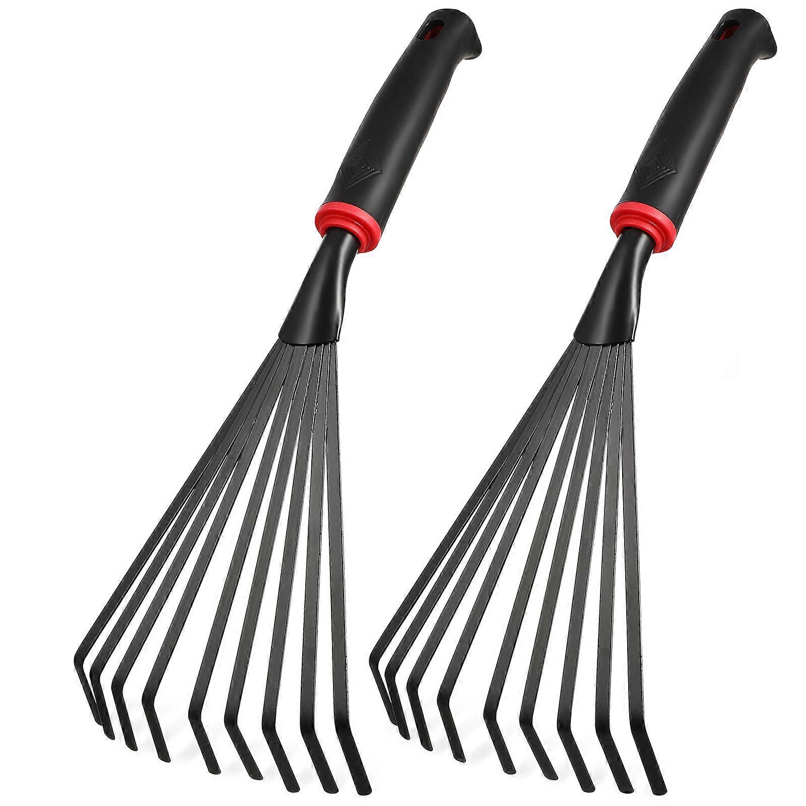 2pcs Small Hand Rakes with Short Handle for Gardening Lawn Yard Metal Rakes Tools