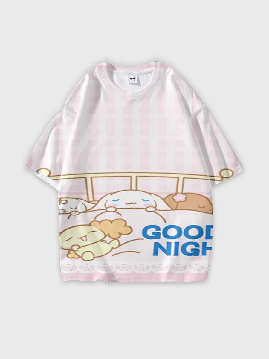 T-shirt girocollo Cartoon Pattern manica corta sciolta O147